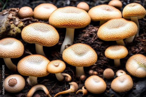 mushrooms on a black background, Lentinula edodes mushrooms,  photo