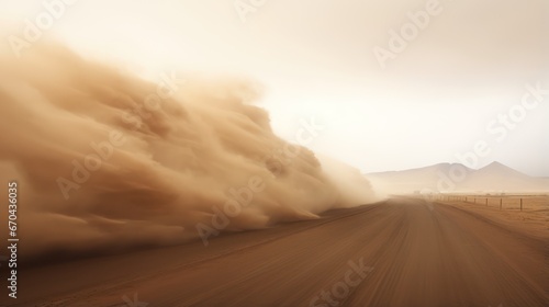 Foggy desert road in the morning. 3D illustration.