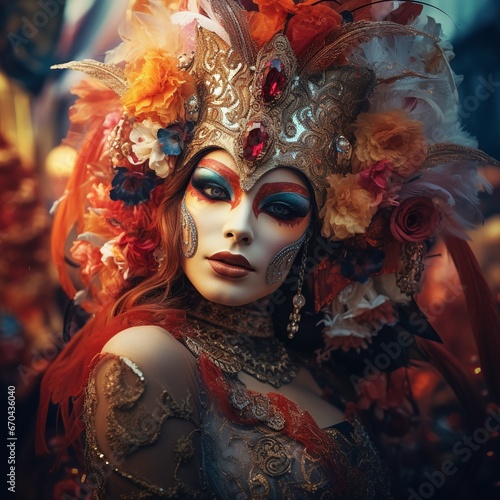 illustration of Portrait of a woman on carnival, Generative ai