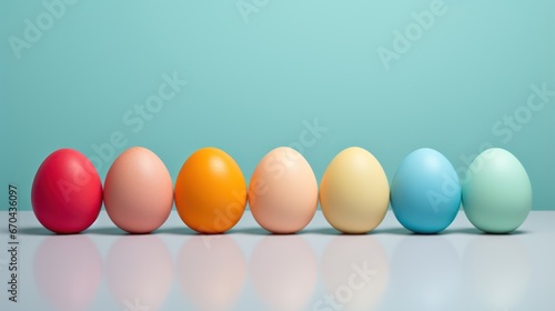 Easter eggs in row isolated on blue background. illustration.