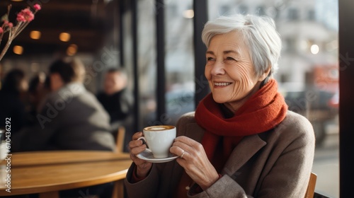 Portrait of a smiling senior woman with cup of coffee in cafe