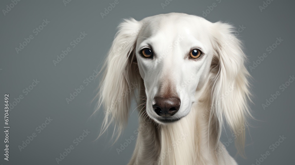Close-up portrait of Afghan hound dog, studio shot.