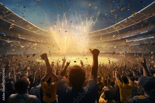 Concept of sport, cup, world, team, event, competition crowd celebrating in stadium