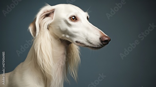 Portrait of a white borzoi dog. Studio shot.