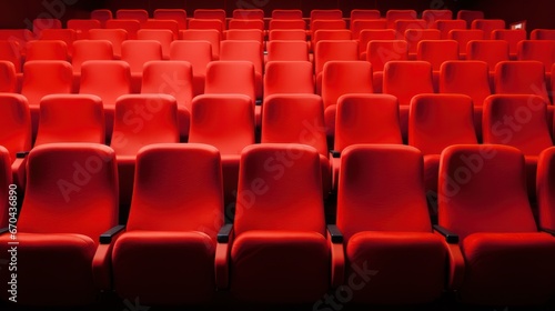 Empty cinema auditorium with red seats. 3d render illustration.