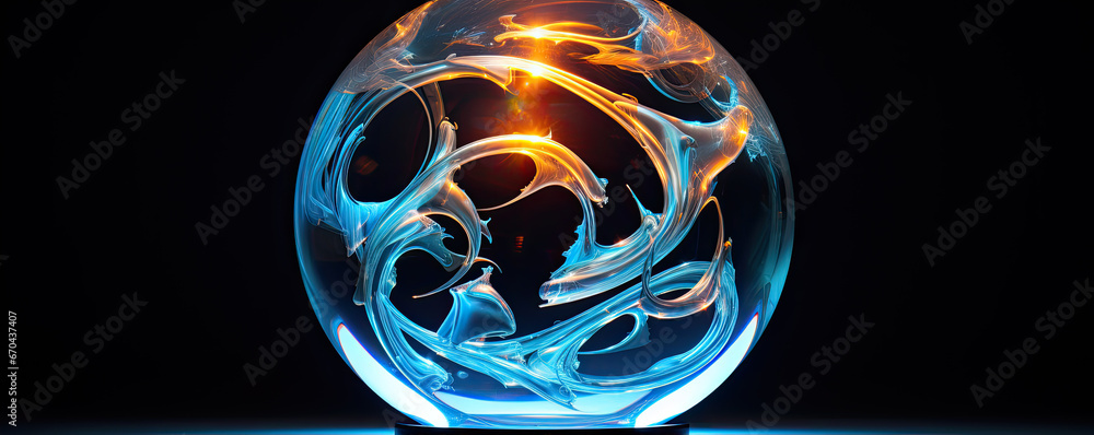 Naklejka premium Artificial translucent sphere from glass. Inteligence technology age.