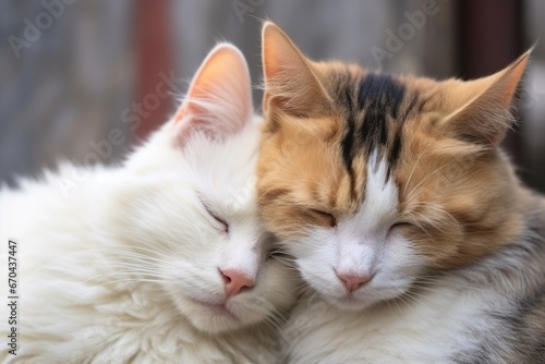 two cats grooming each other