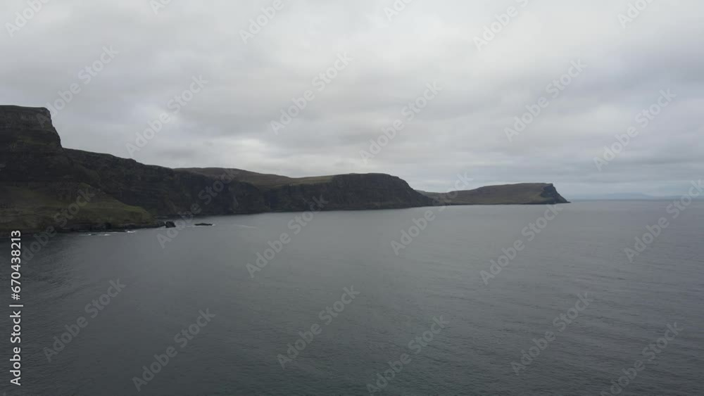 Aerial ride during a typical scottish day along the coast of the Isle of Skye. Aerial ride during a typical scottish day along the coast of the Isle of Skye.