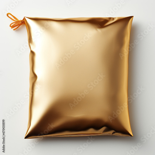 Wallpaper Mural Empty gold metallic pouch mockup, packet, white background "ai generated" Torontodigital.ca