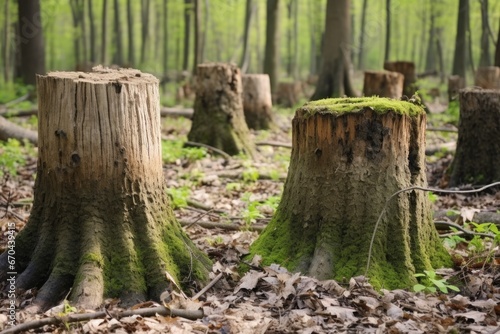 close-up of stumps in a denuded forest land
