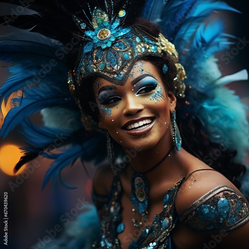 illustration of Rio de Janerio Brazil Portrait of dancer during Carn, Generative ai photo