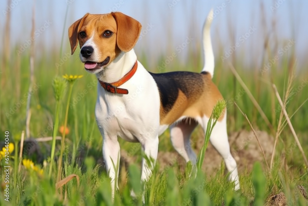 a beagle following commands to sit