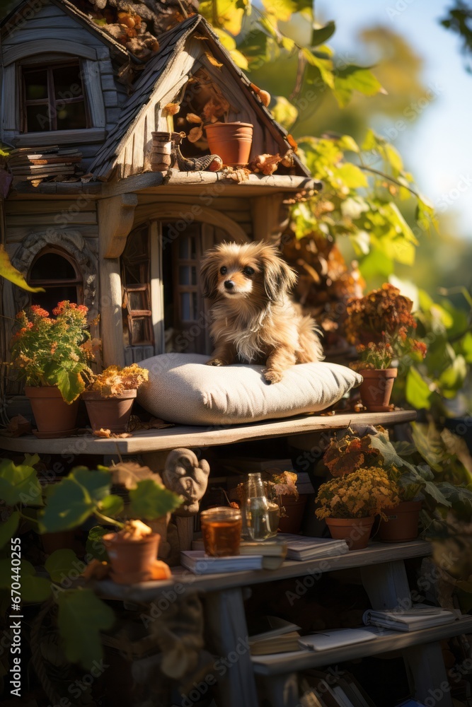 Obraz premium Dog house that doubles as a mini library, Generative AI