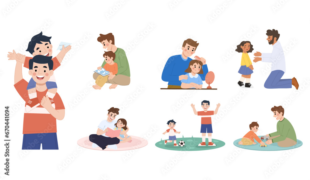 flat design illustration of joy of playing with dad on father's day collection set vector eps
