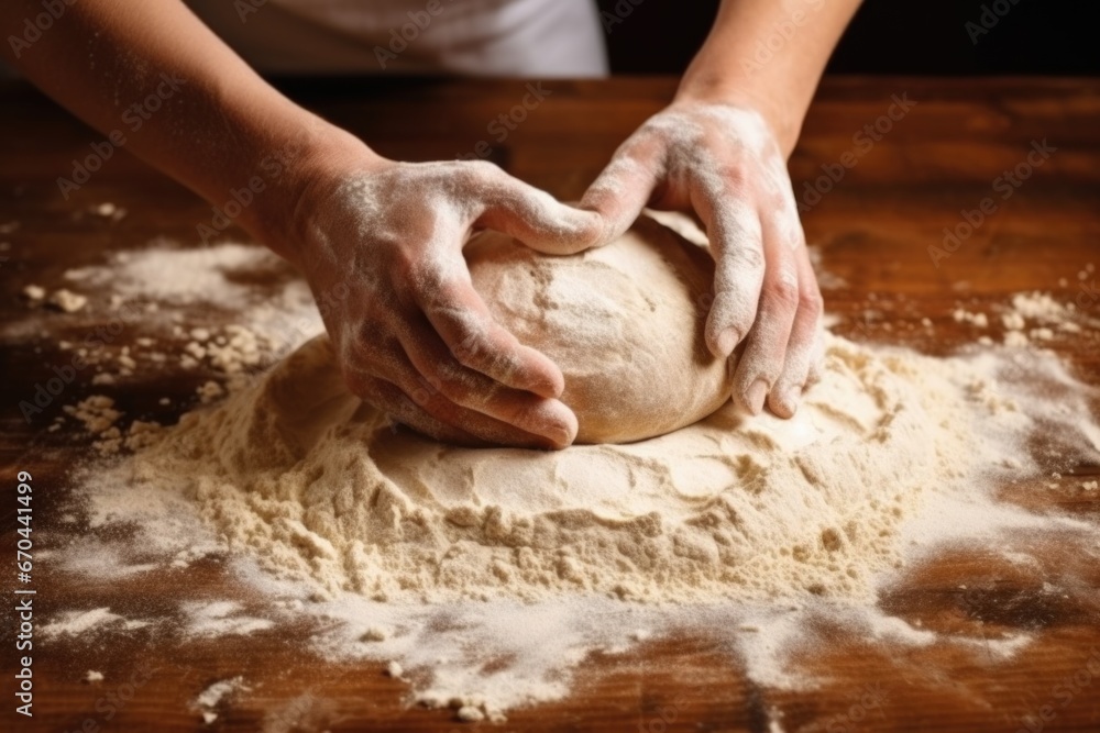 using a hand to mix dough for sourdough bread