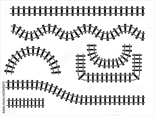 Train railway track elements. Rail road map. 