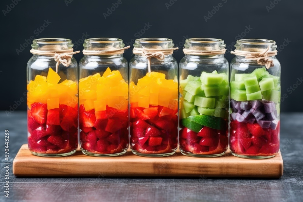 rainbow fruit skewers arranged in a glass jar rainbow fruit skewers arranged in a glass jar