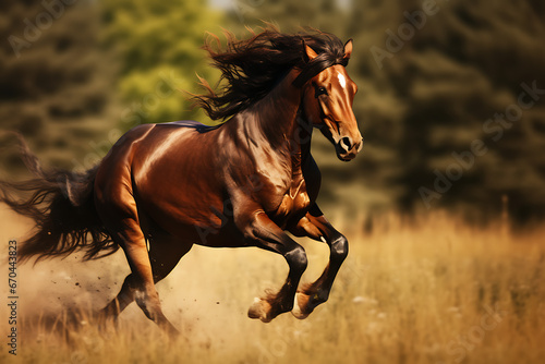 Horse running in the wild preirie, horse, wild horse © MrJeans