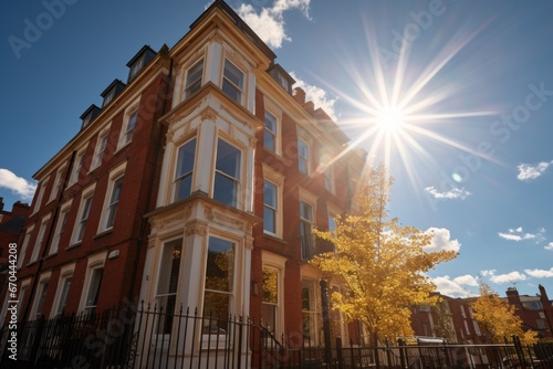 vertical shot of three-storey georgian building in sunlight