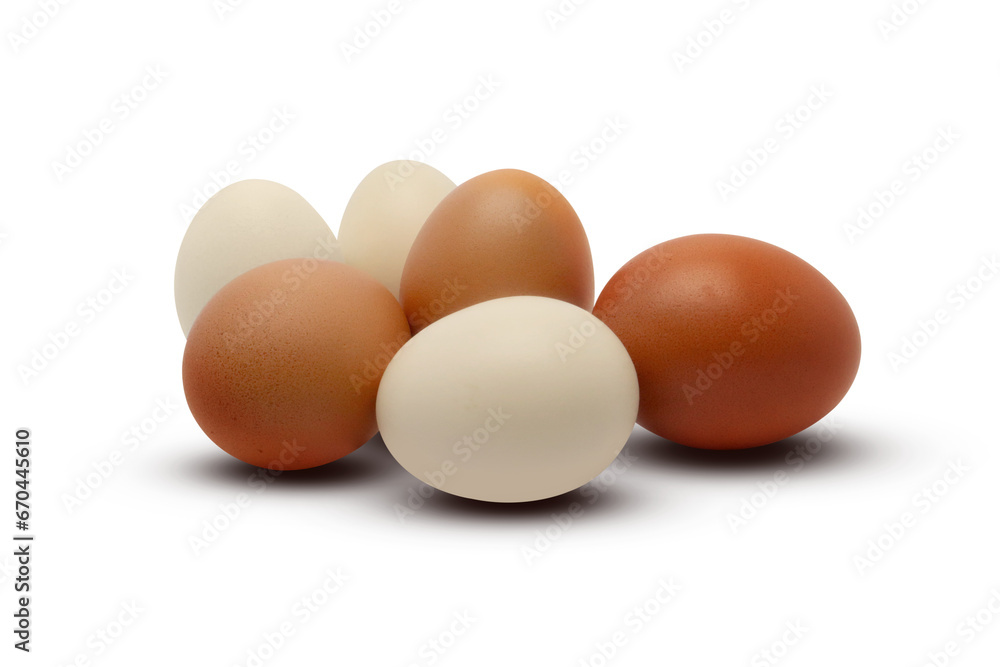 White and brown eggs on transparent background White and brown eggs on transparent background