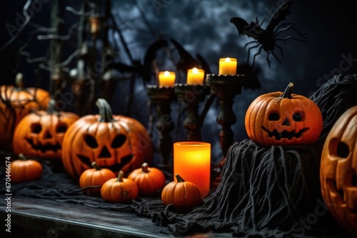 dramatic halloween decorations including spiders webs and pumpkins © Alfazet Chronicles