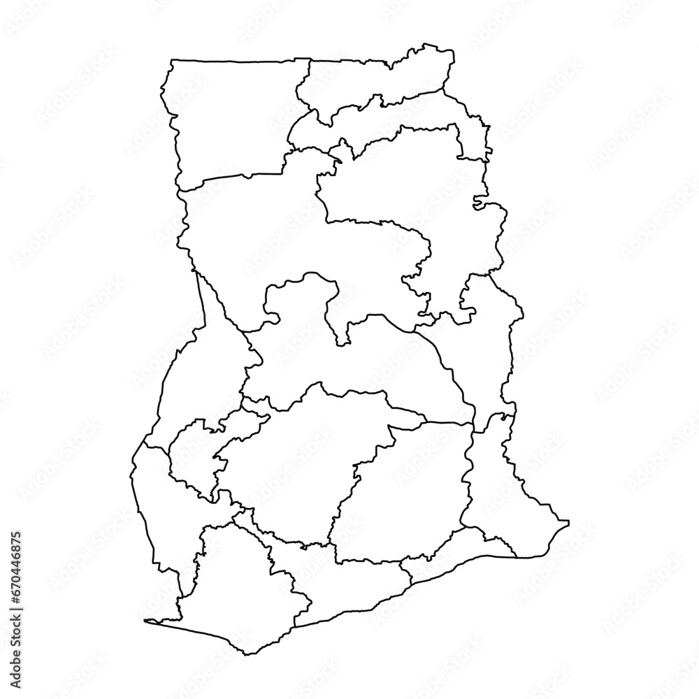 Ghana map with administrative divisions. Vector illustration.