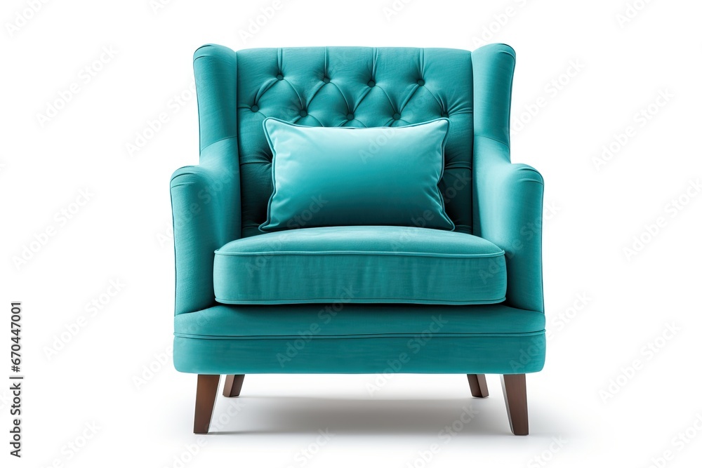Classic armchair art deco style in turquoise velvet with wood legs isolated on white background. Classic armchair art deco style in turquoise velvet with wood legs isolated on white background.
