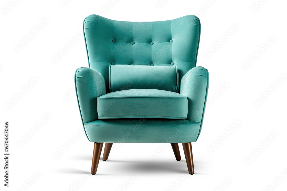 Classic armchair art deco style in turquoise velvet with wood legs isolated on white background. Classic armchair art deco style in turquoise velvet with wood legs isolated on white background.