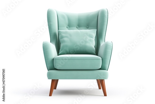 Classic armchair art deco style in turquoise velvet with wood legs isolated on white background. © Kowit