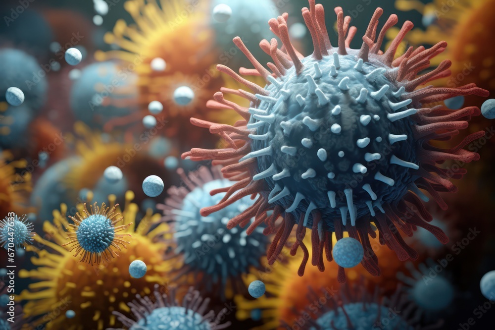 Fototapeta premium macro virus under microscope closeup science illustration