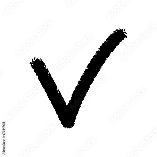 Minimalistic thin graphic element isolated on white background. Black checkmark sign, confirmation and approval.