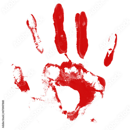 Bloody hand print isolated on transparent background. Royalty high-quality free stock png image of  Horror scary blood dirty handprint and fingerprint overlay on transparent backgrounds © jangnhut