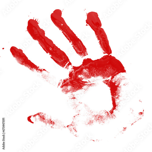 Bloody hand print isolated on transparent background. Royalty high-quality free stock png image of  Horror scary blood dirty handprint and fingerprint overlay on transparent backgrounds