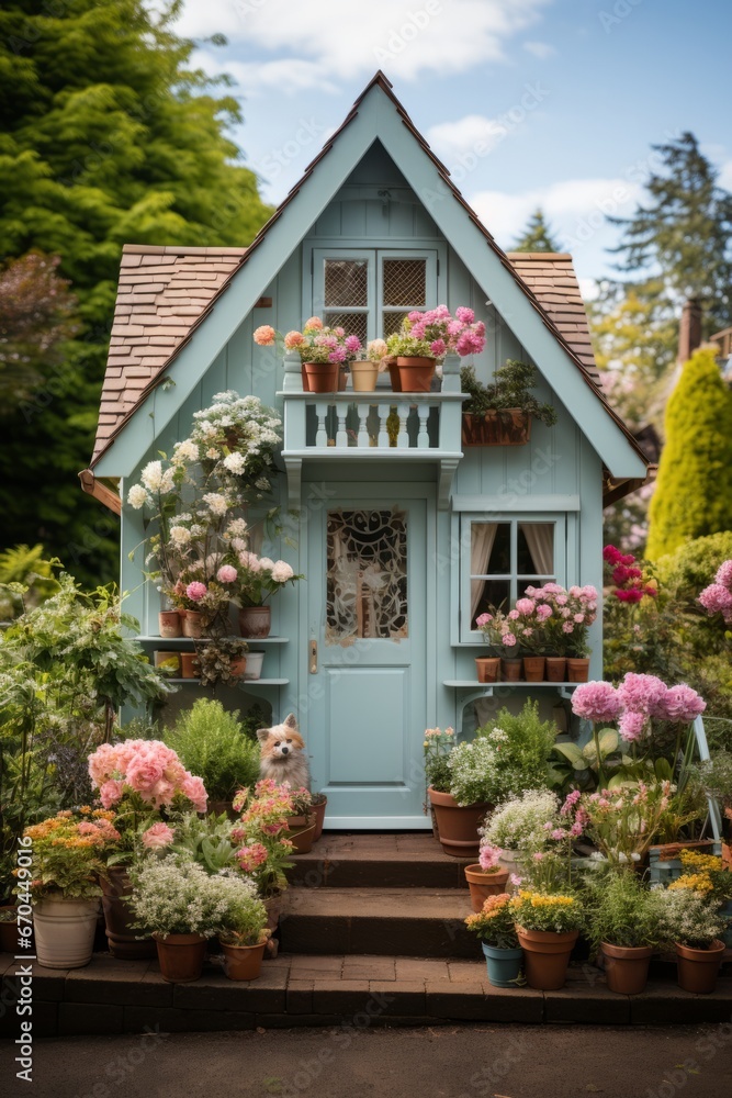 Cat house designed like a charming British cottage, Generative AI