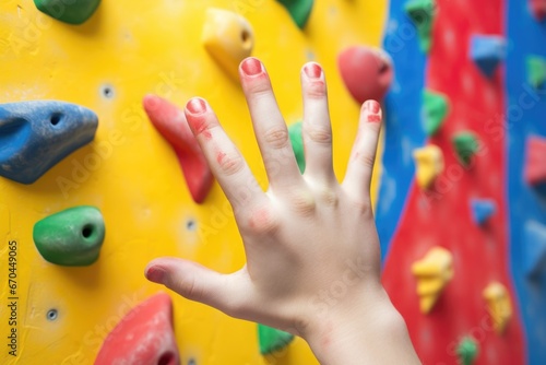 indoor rock climbing wall with colorful hand and foot holds