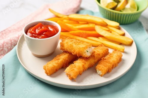 portion of toddler-friendly fish fingers on a plate