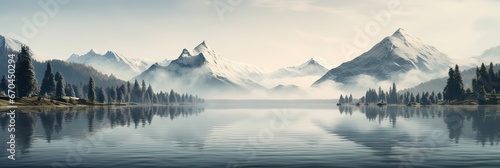 An enchanting lake embraced by misty mountains. Mountain charm, misty peaks, calm waters, mountain serenity, tranquil oasis, scenic majesty. Generated by AI.