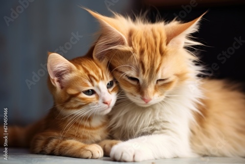 a cat grooming its kitten