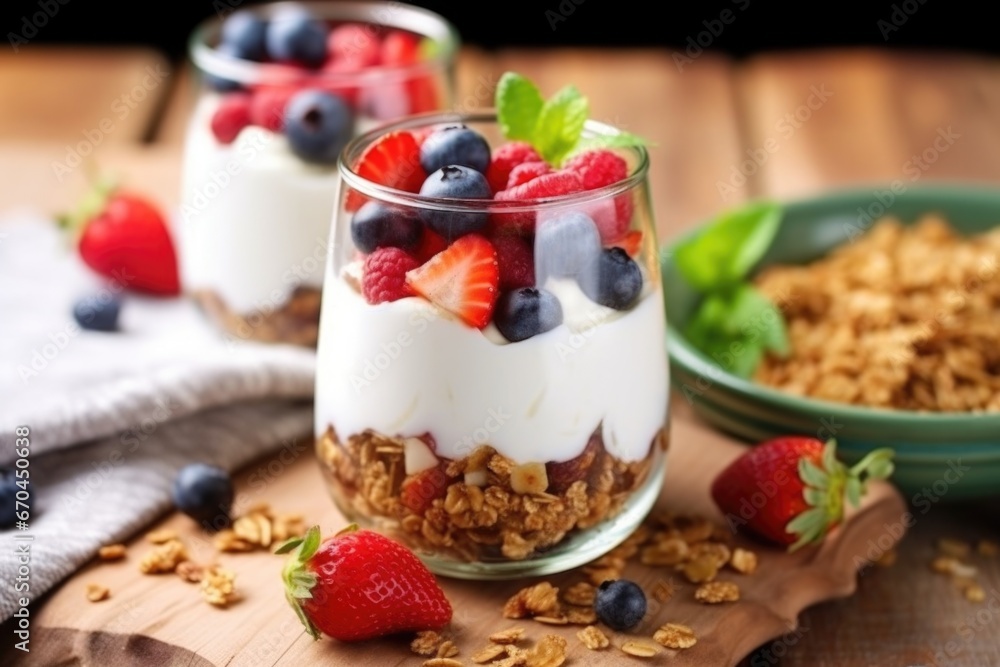 making parfait with homemade granola making parfait with homemade granola