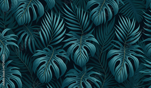 Tropical seamless pattern with monstera leaf