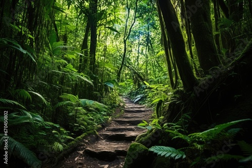 a solo hike trail through a lush forest