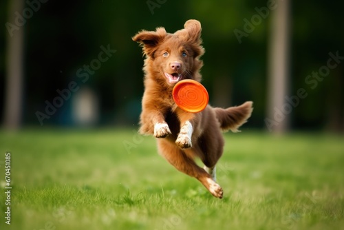 puppy fetching a thrown frisbee