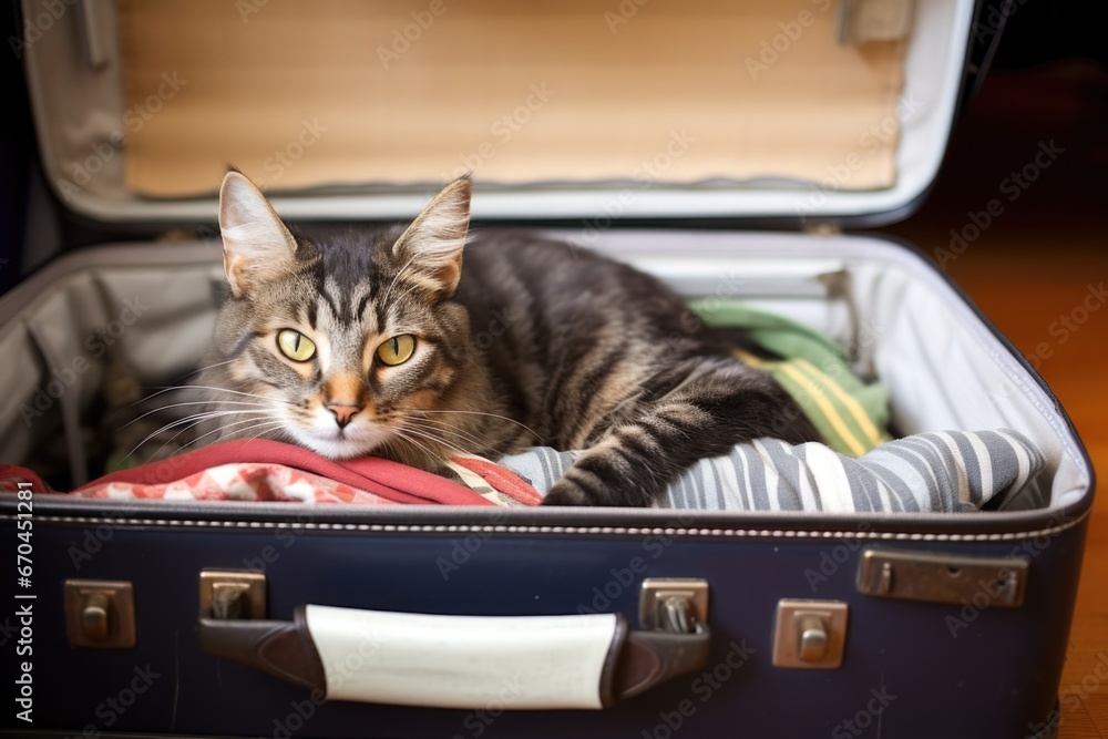 Obraz na płótnie a cat resting inside an open suitcase w salonie