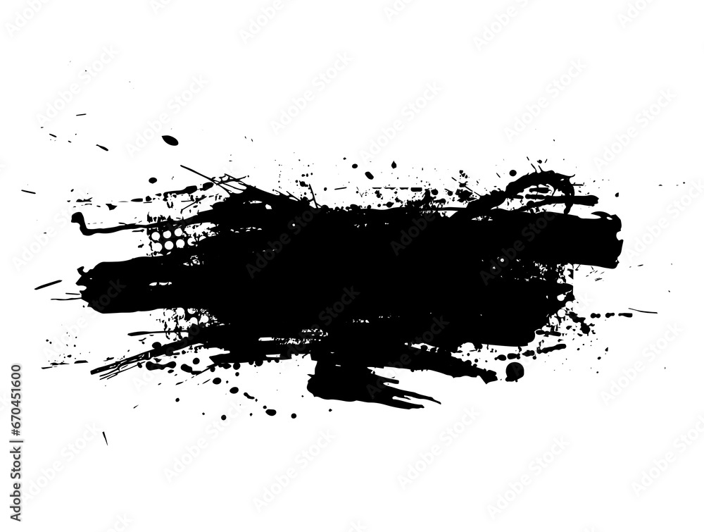 Black dried paint splattered dirty style. Royalty high-quality free stock image of Isolated ink stencils for graphic design, text fields. Artistic brush strokes, splatter stains, paintbrush, overlay