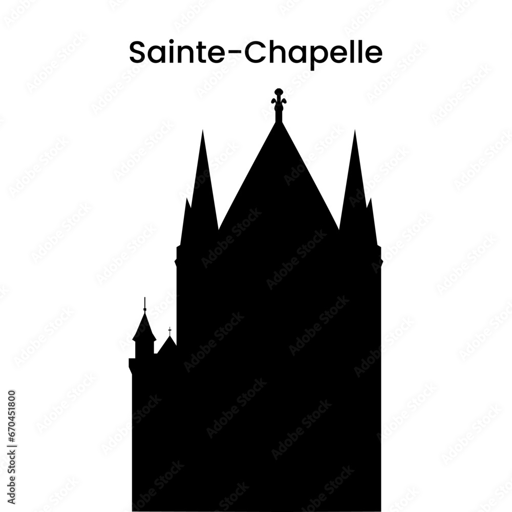 Silhouette in black of Sainte-Chapelle in Paris, France isolated on a white background, vector illustration