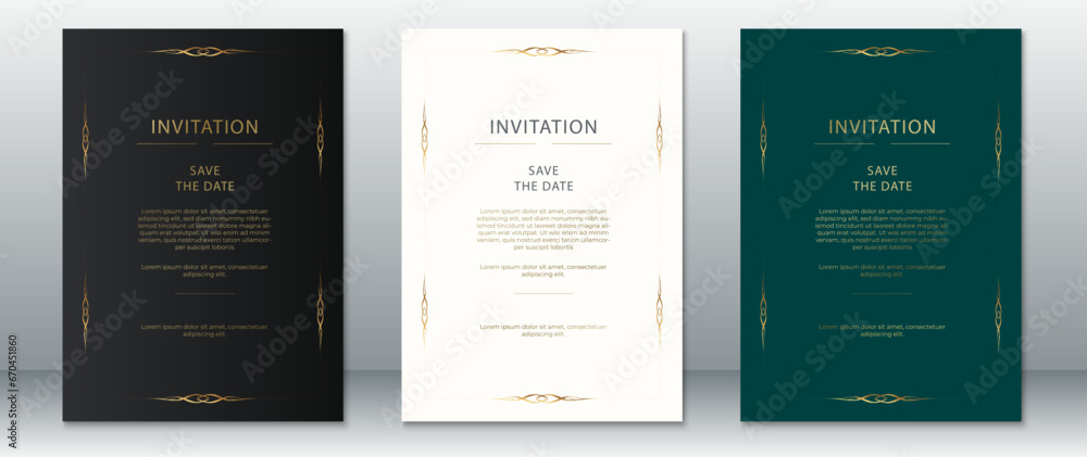 Luxury wedding invitation card template vintage design elegant background with golden frame ornament