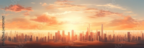 Explore the enchanting cityscape with towering skyscrapers. Urban skyline, twilight magic, city's sunset allure, skyscrapers in the setting sun, metropolis at dusk. Generated by AI.