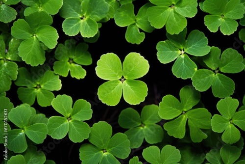 a four-leaf clover surrounded by three-leaf clovers