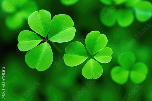a close-up view of three-leaf clovers on a green background