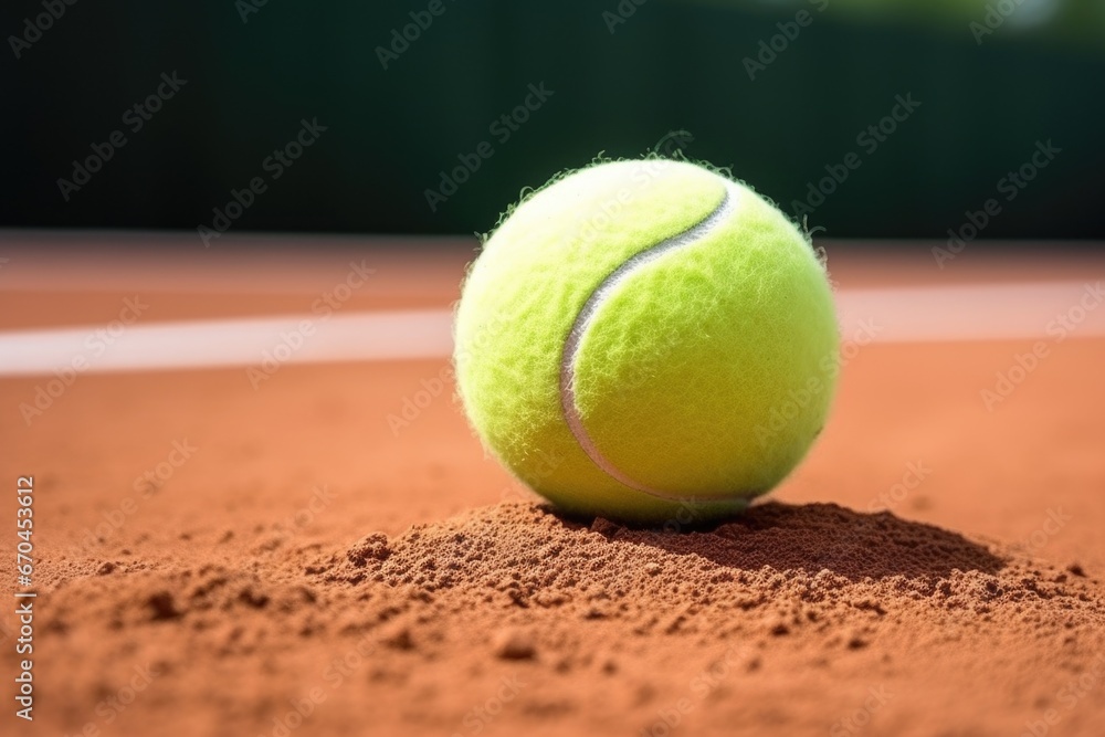 close-up of a tennis ball on a clay court